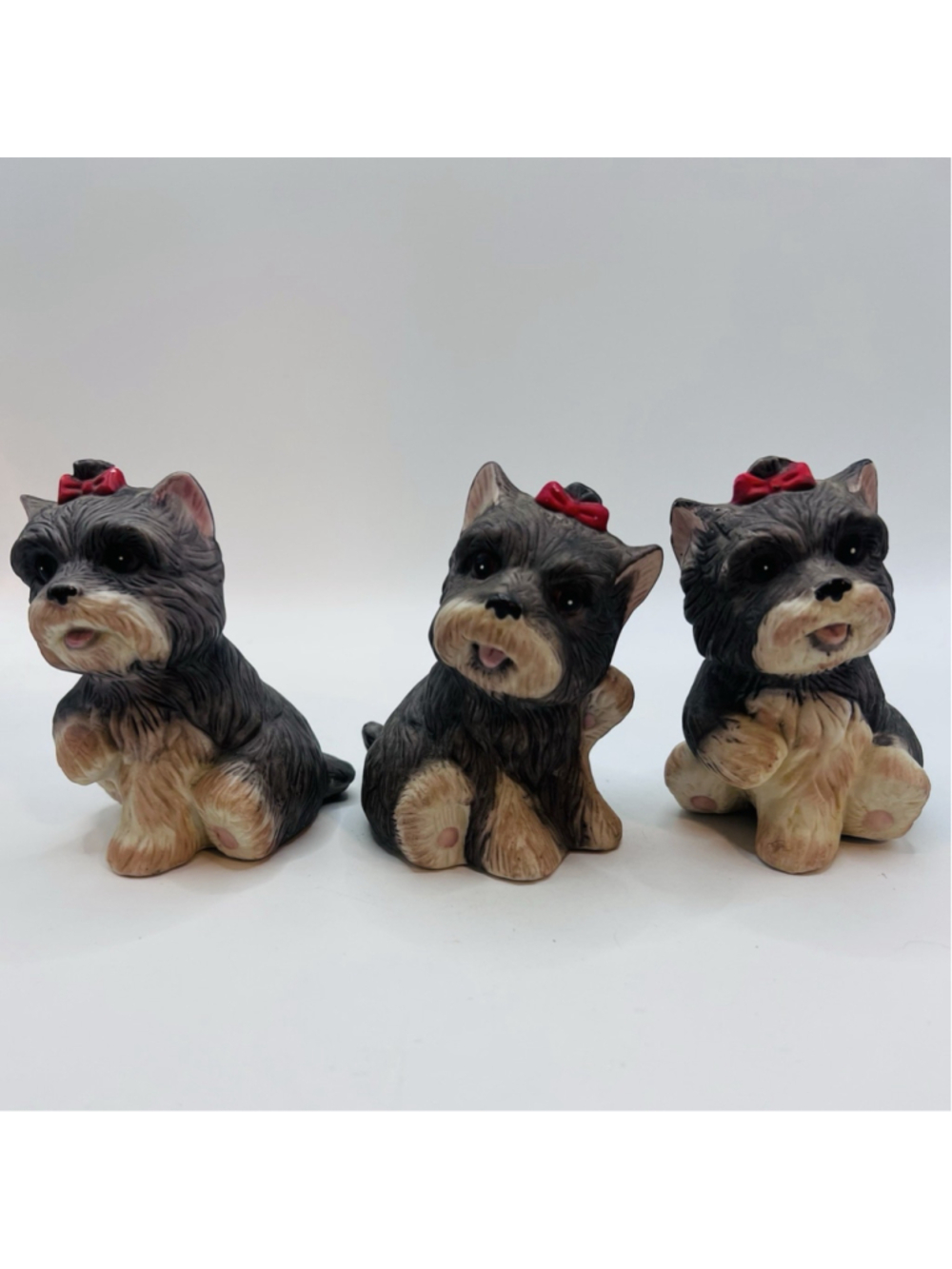 HOMCO Set of 3 Yorkshire Terrier Puppy Dog Yorkies Ceramic Figurines #1475